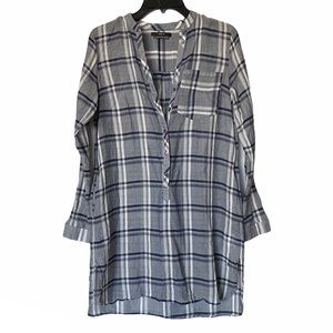 SET Plaid Blue and White Lightweight Cotton Tunic Cover Up